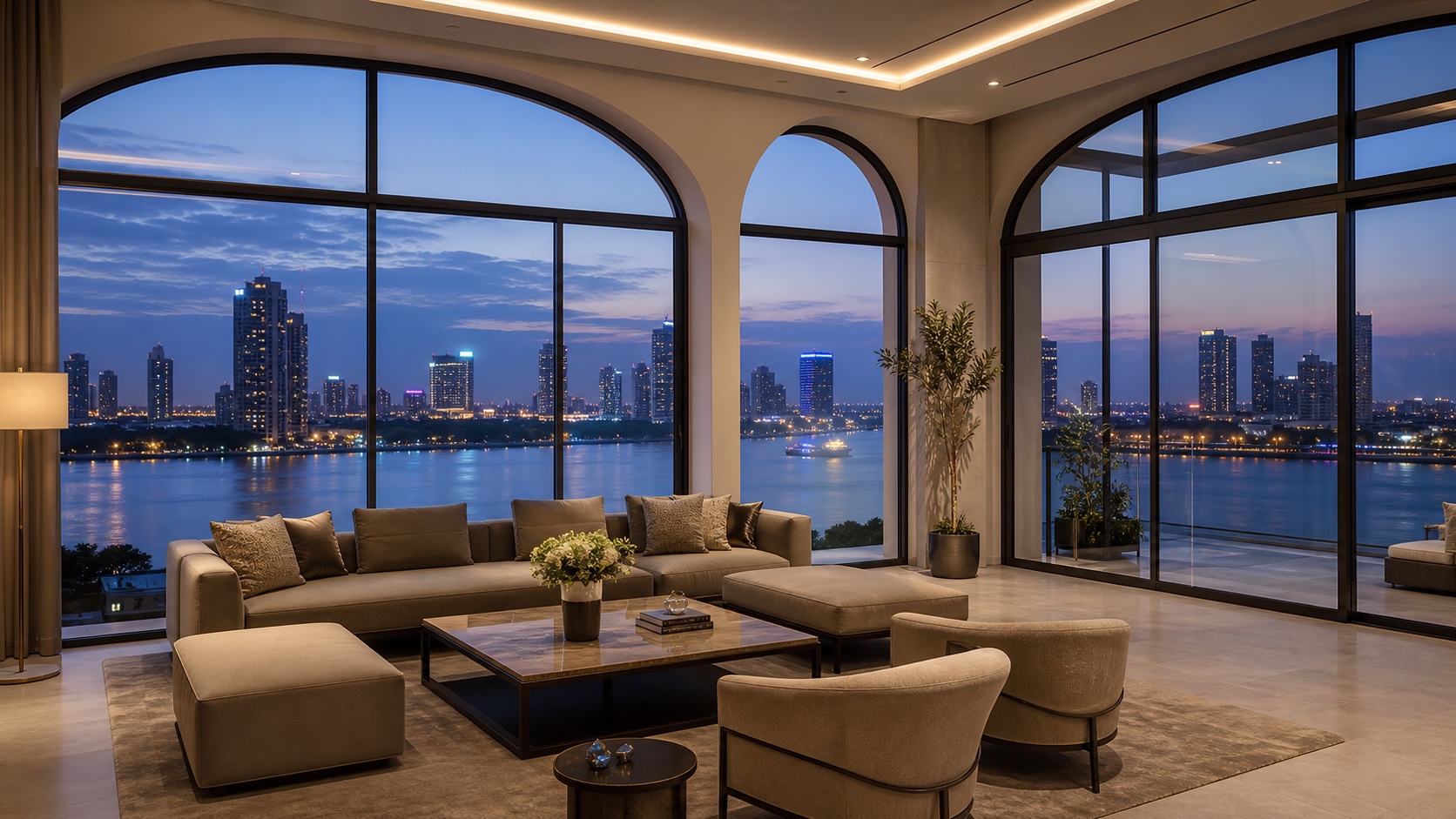 Riverside penthouse arch window
